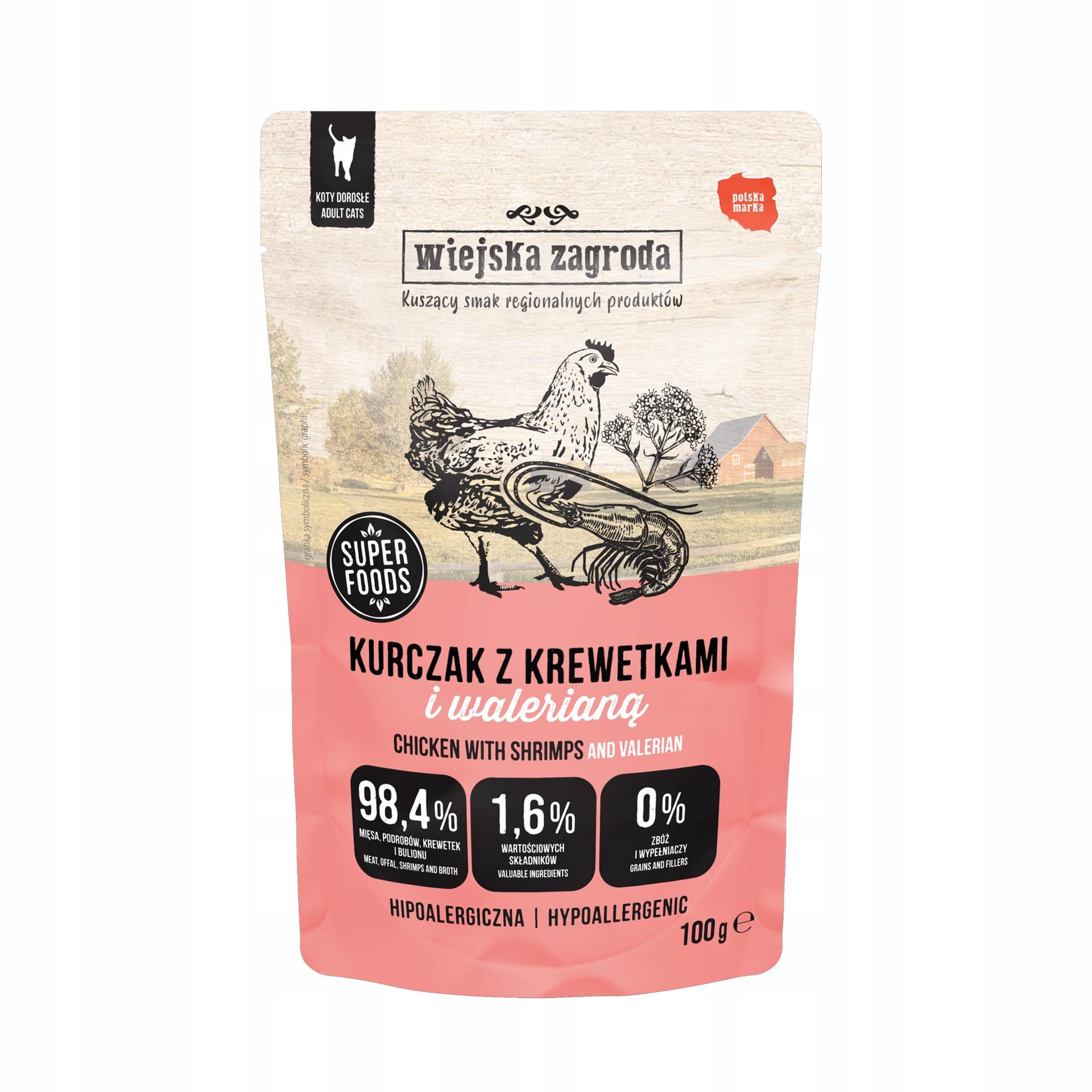 Wiejska Zagroda Karma mokra dla kota Kurczak z krewetkami i walerianą 100g
