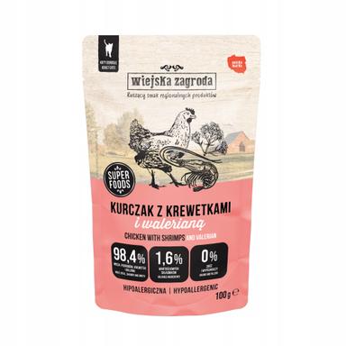 Wiejska Zagroda Karma mokra dla kota Kurczak z krewetkami i walerianą 100g