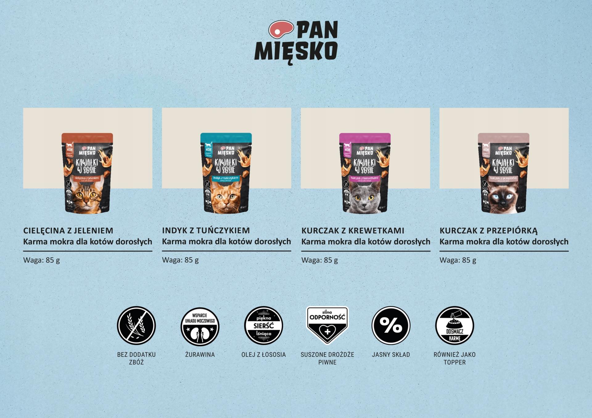 Pan Mięsko Karma mokra dla kota Kawałki w sosie Kurczak z krewetkami 85g