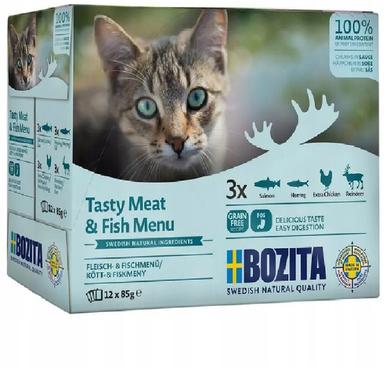 Bozita Mięsno Rybne kawałki w sosie łosoś, śledź, kurczak, renifer 12x85g