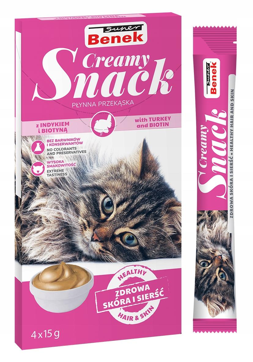 Super Benek Creamy Snack przekąska dla kotów z indykiem i biotyną (4&#215;15 g)