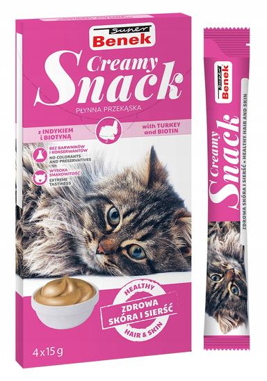 Super Benek Creamy Snack przekąska dla kotów z indykiem i biotyną (4&#215;15 g)