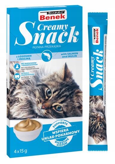 Super Benek Creamy Snack przekąska dla kotów z łososiem i inuliną (4&#215;15 g)