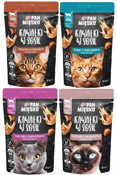 Pan Mięsko Karma mokra dla kota Kawałki w sosie Kurczak z przepiórką 85g